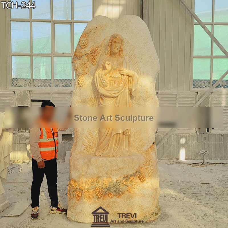 Beige Large Outdoor Marble Jesus Statue for Sale detail image