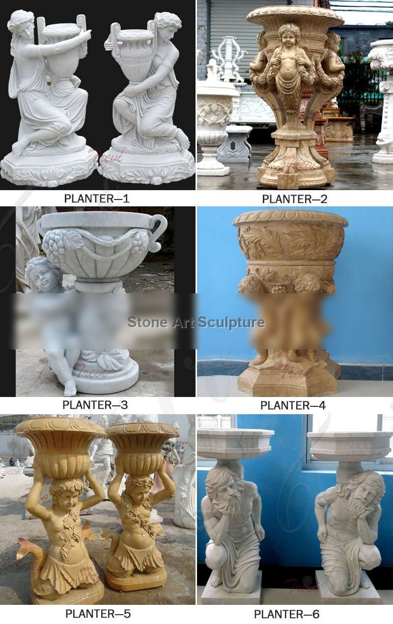 Pair of Marble Stone Flower Pots with Figure on Sale MOKK-56 detail image