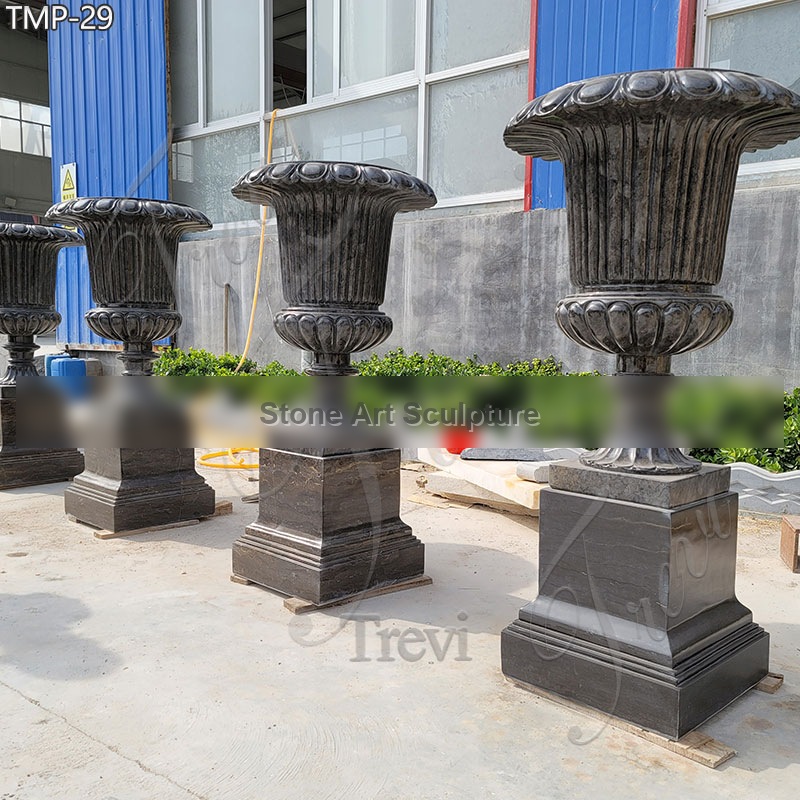 High-Quality Black Marble Planter in Pairs for Sale Garden Decor TMP-29 detail image