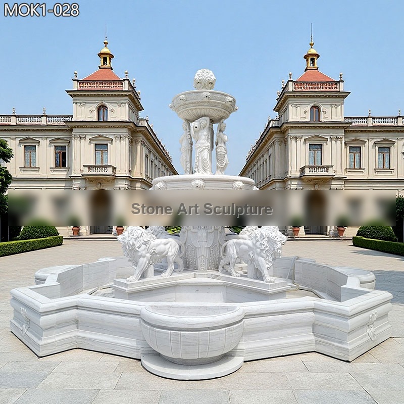Large White Marble Lion Water Fountain Outdoor Decor for Sale MOK1-028