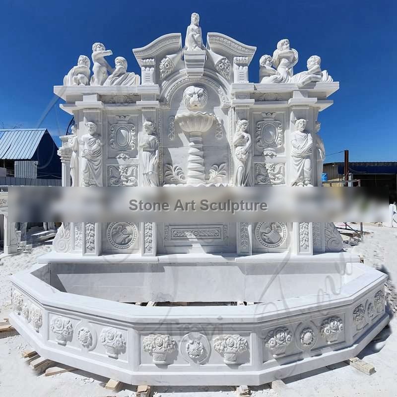 lion head garden water marble wall fountain with basin for sale MOKK-18 detail image