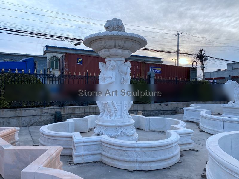 Outdoor Marble Woman Fountain with Lion Manufacturer MOKK-788 detail image