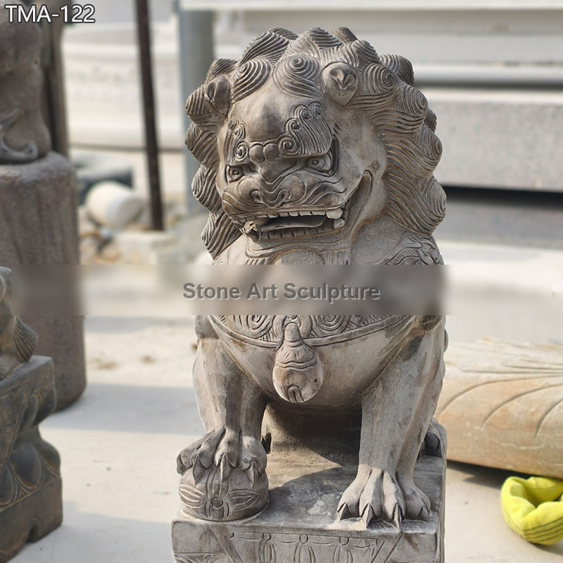 Hand-Carved Stone Temple Foo Dog Statue TMA-122 detail image