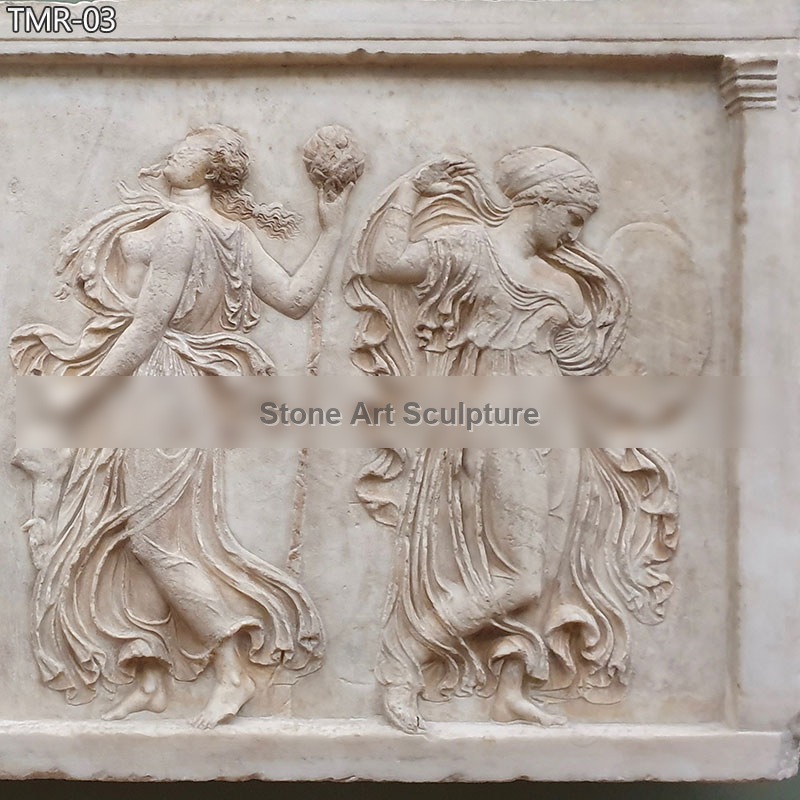 Hand Carved Marble Relief with a Dancing Maenad detail image