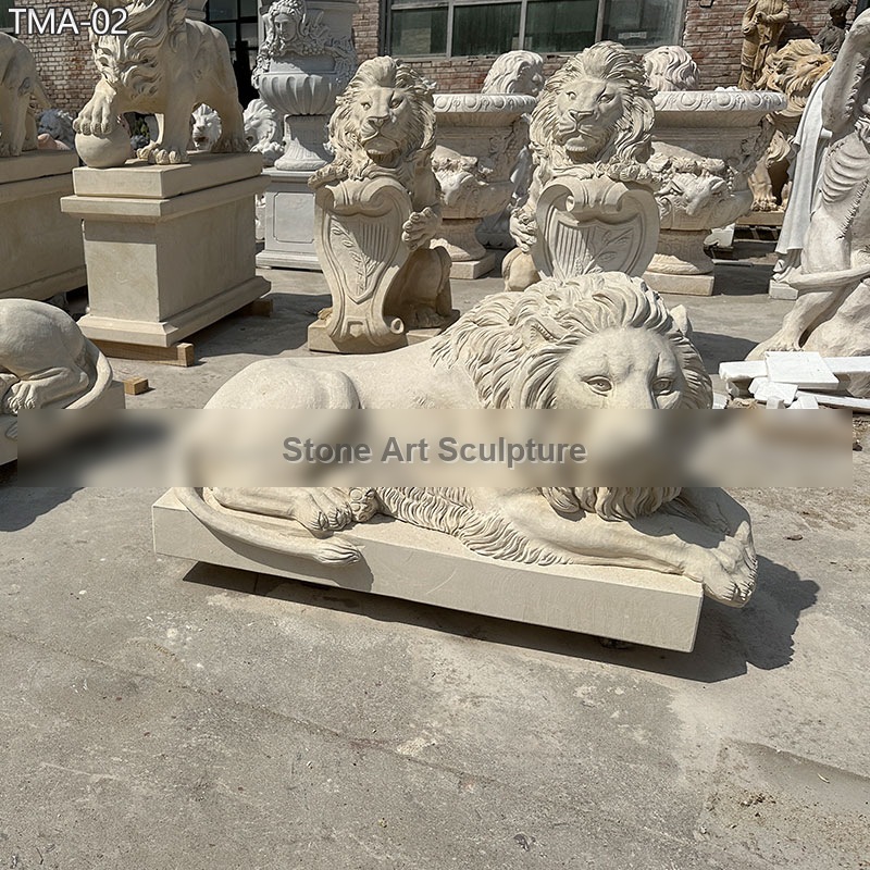 Hand-Carved Lying Down Lion Statue for Garden TMA-02 detail image