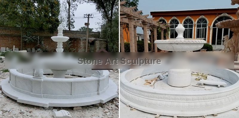 Cheap Two Tiered White Marble Water Fountain Garden Decoration Design MOKK-105 detail image