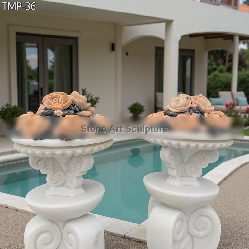 Decorate Marble Carved Rose Flower Pots for Villa TMP-36 detail image