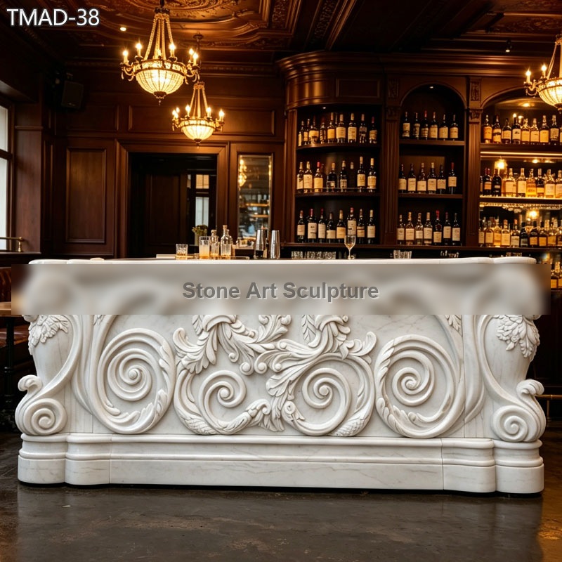 Marble Outdoor Bar Counter with Floral Relief