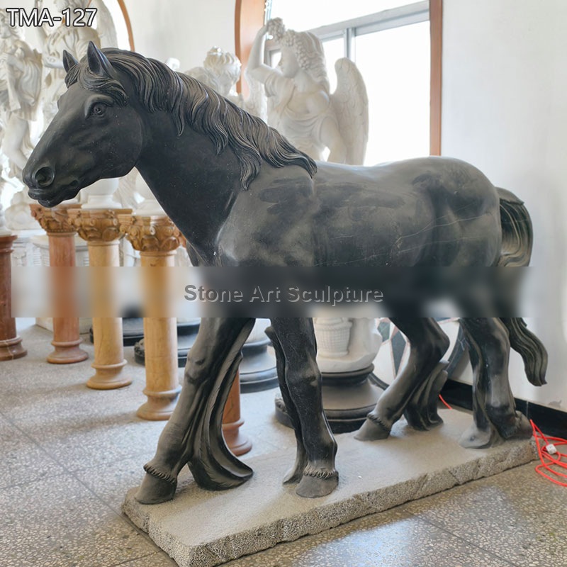 Life Size Black Marble Horse Statue TMA-127 detail image