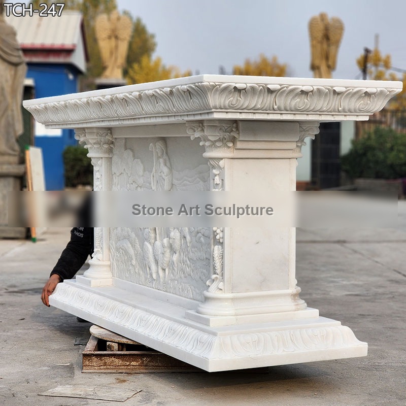 Catholic Marble Altar with Jesus Shepherd Relief for Sale detail image