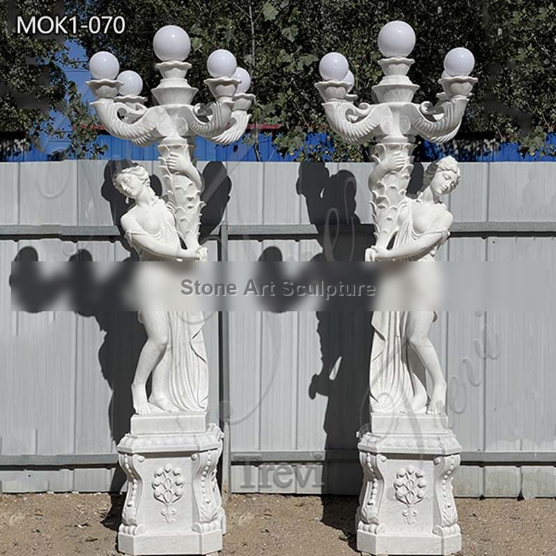 White Marble Woman Statue Lamp Garden Decor Supplier MOK1-070