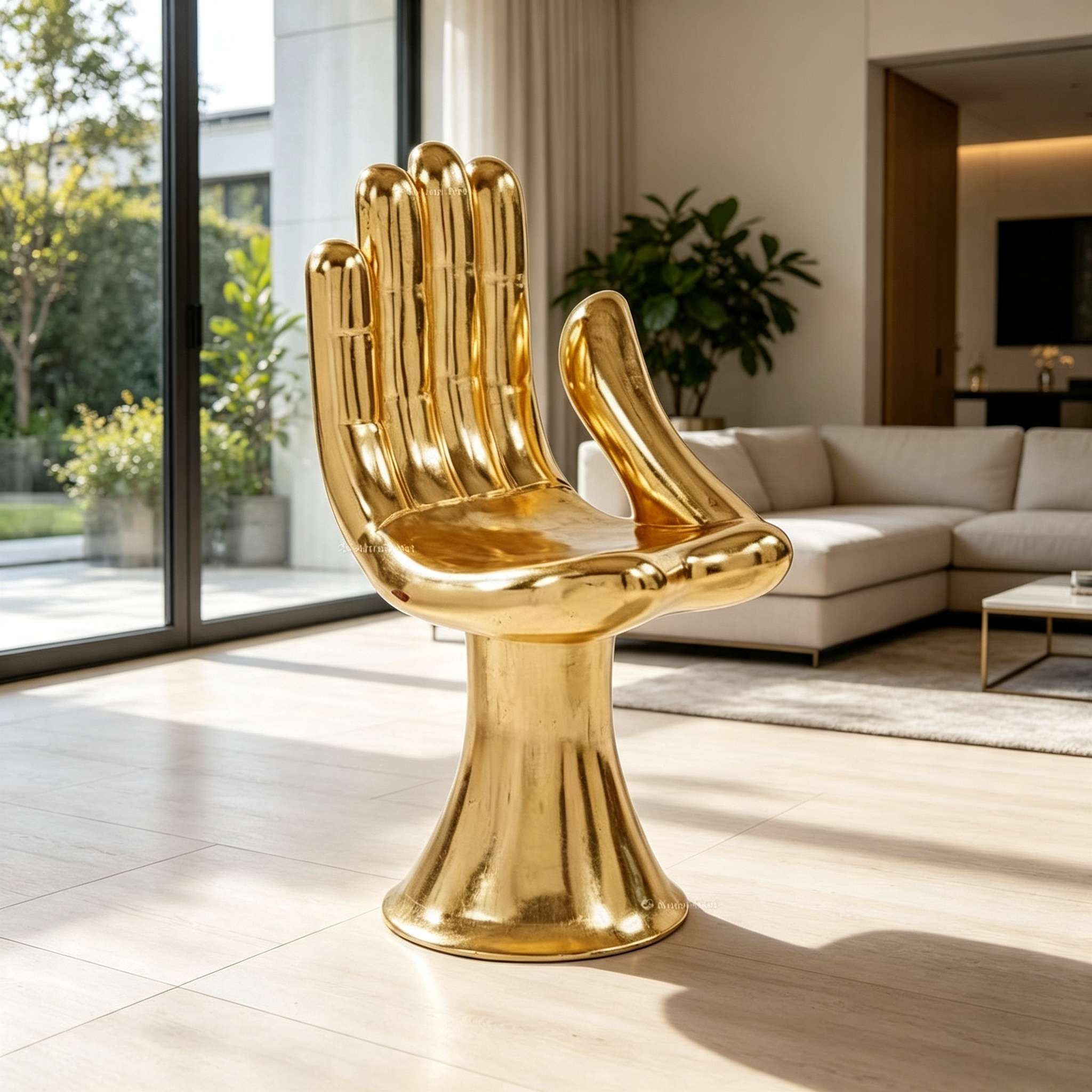 Gold Hand‑Shaped Bronze Sculpture Chair-SAS-21521