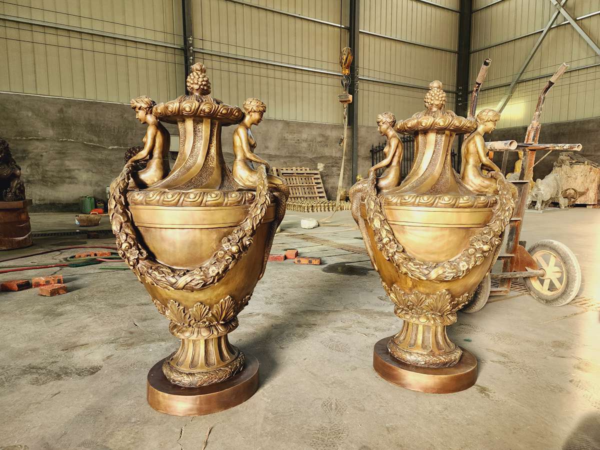 Bronze Mermaid Urns in factory