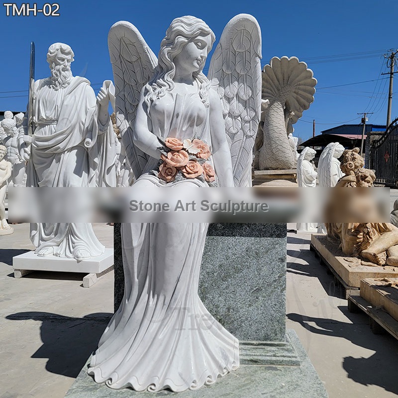 White Marble Sitting Angel Monument Headstone for Sale detail image