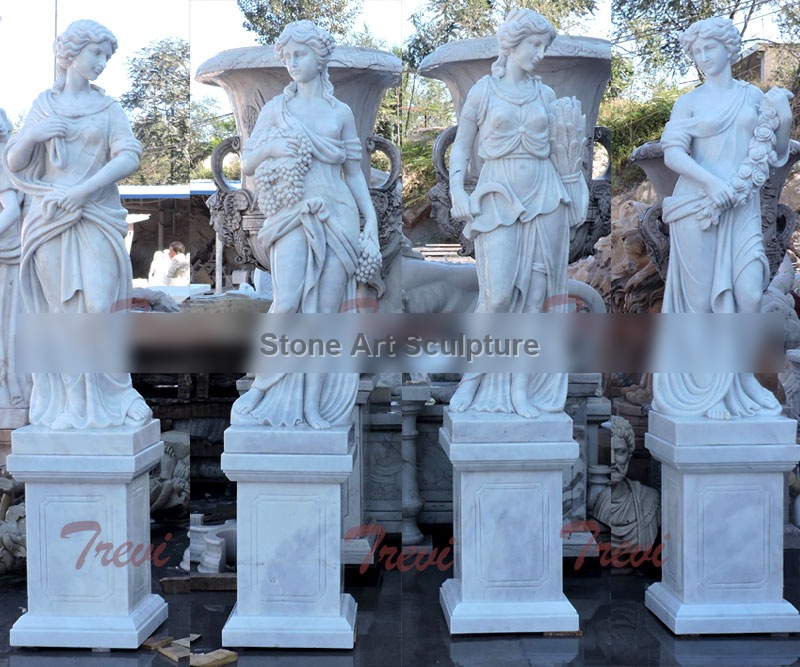 White marble four season statues set with base design for sale TMC-22 detail image