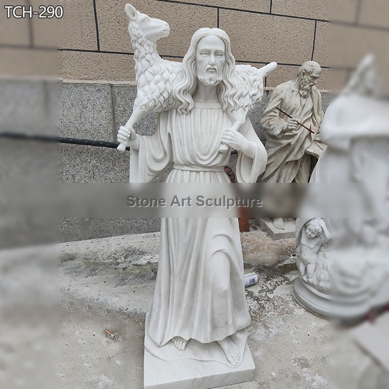 Marble Christ Good Shepherd Statue TCH-290 detail image