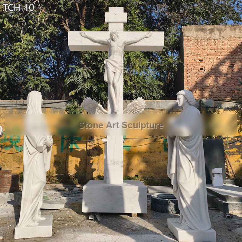 Marble Crucifixion Scene with Virgin Mary and Saint John detail image