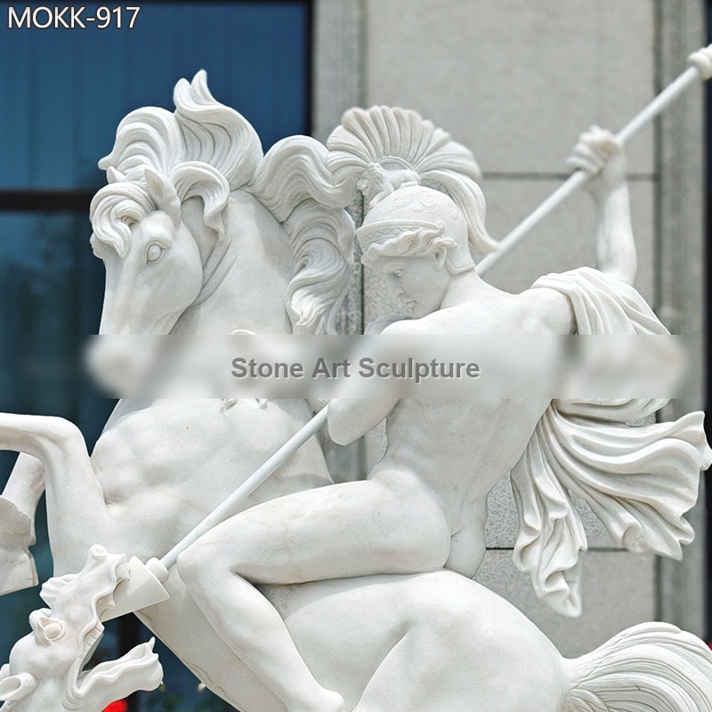 Large Marble St George Slaying the Dragon Statue MOKK-917 detail image