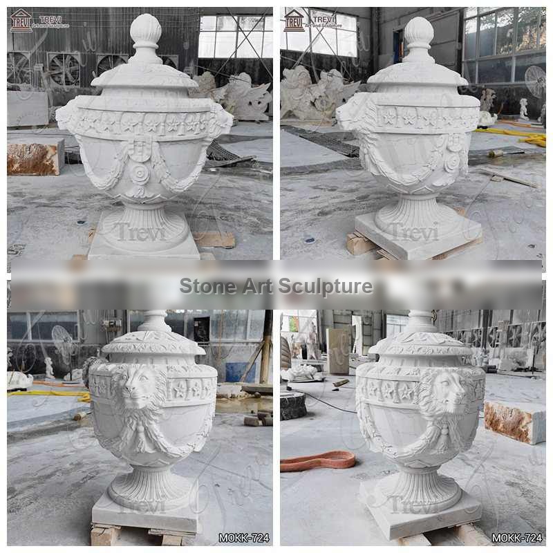 Home Decoration White Marble Lion Flowerpot for Sale MOKK-724 detail image