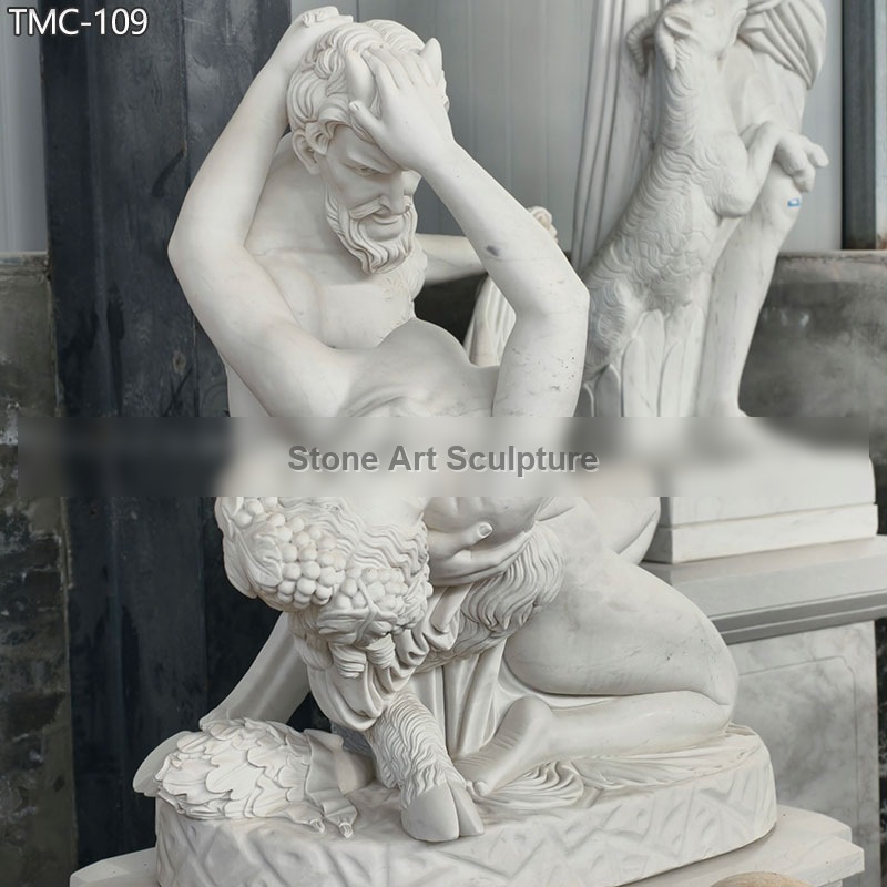Life Size Marble Satyr and Bacchante Statue for Sale detail image