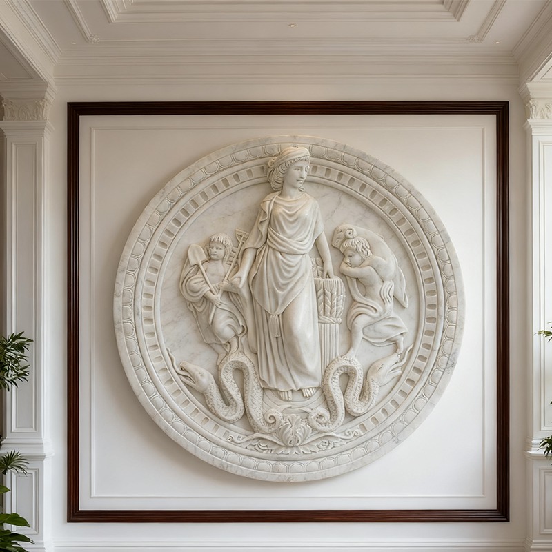 white Marble Mother and Children Relief
