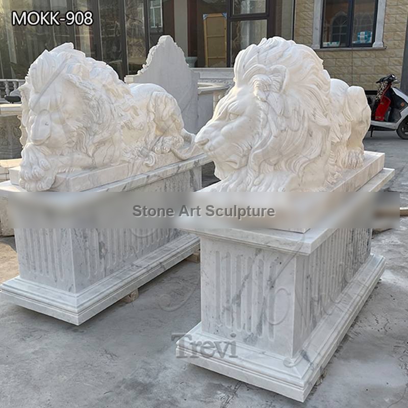Marble Lion Statues for Front Porch Outdoor Large Size Decor for Sale MOKK-908 detail image