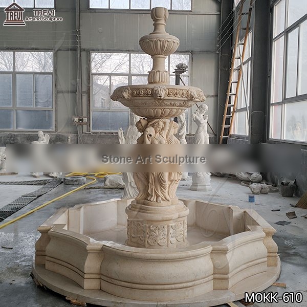 Outdoor Tiered Egyptian Beige Statuary Marble Water Fountain Statue MOKK-610
