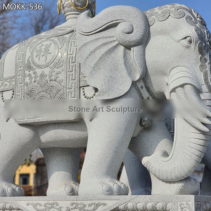 Good Luck Stone Elephant Statue with Trunk Down MOKK-536 detail image