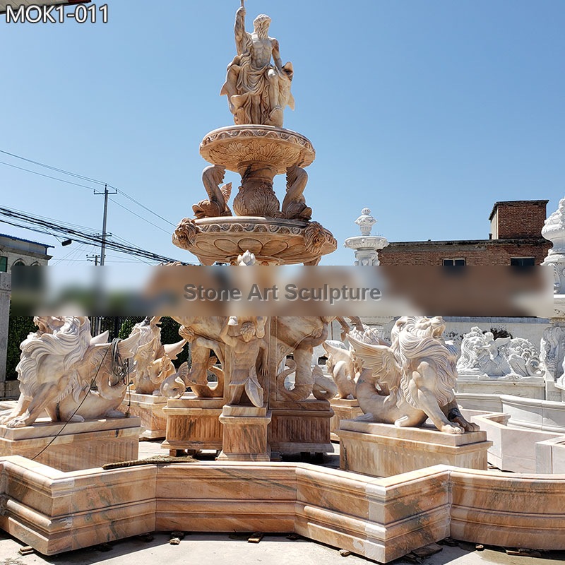 Marble Outdoor Large Lion Fountain with Pool for Sale MOK1-011 detail image