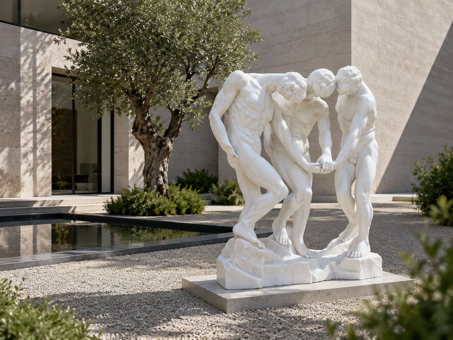 White Marble Three Male Figures Group Sculpture-SAS-21527