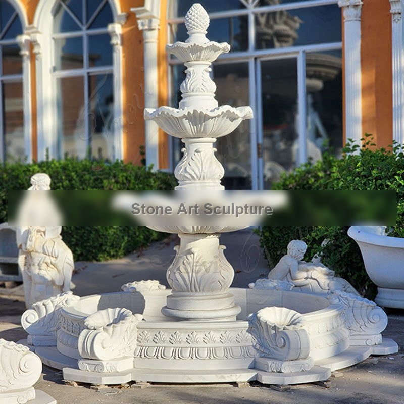 Outdoor Classical Three Tiered Marble Water Fountains Garden Decor MOKK-11 detail image