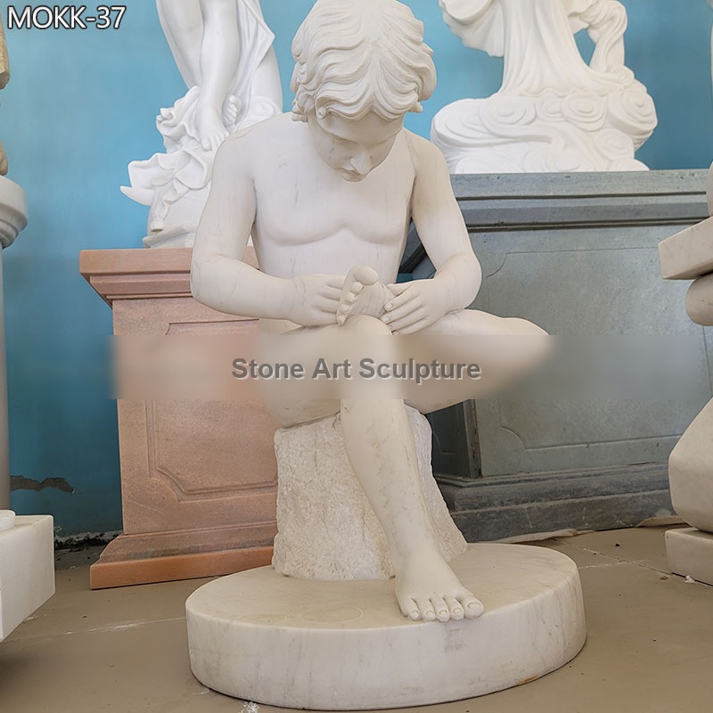 4 Feet Marble Boy with Thorn Statue for Sale detail image