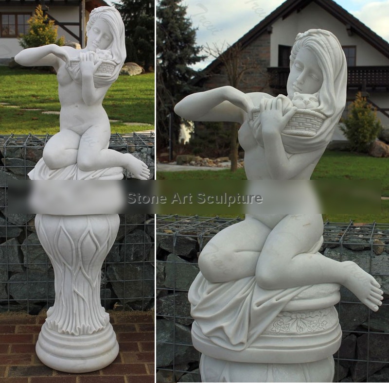 Nude art sculpture female with cat for garden lawn decor TMC-49 detail image