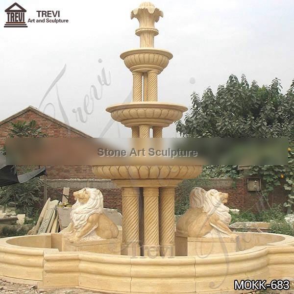 Classic Beige Marble Water Lion Fountain for Sale MOKK-683
