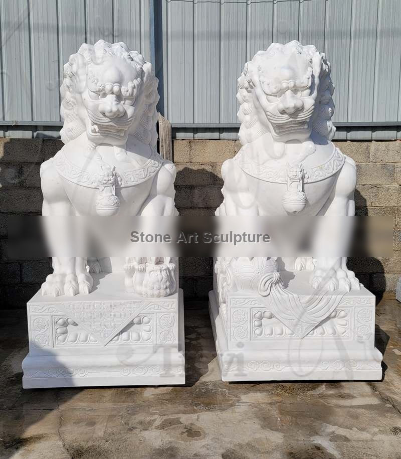 Life-size Marble Chinese Lion Statue Feng Shui Dog Supplier MOKK-989 detail image