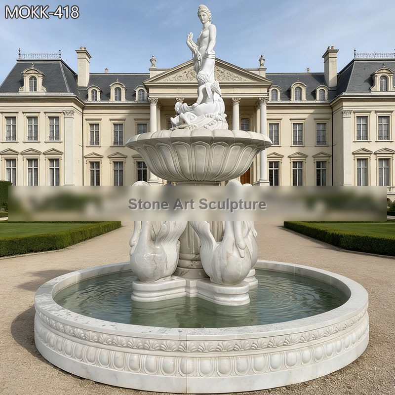 Exquisite Marble Female Statue Water Fountain with Swan MOKK-418
