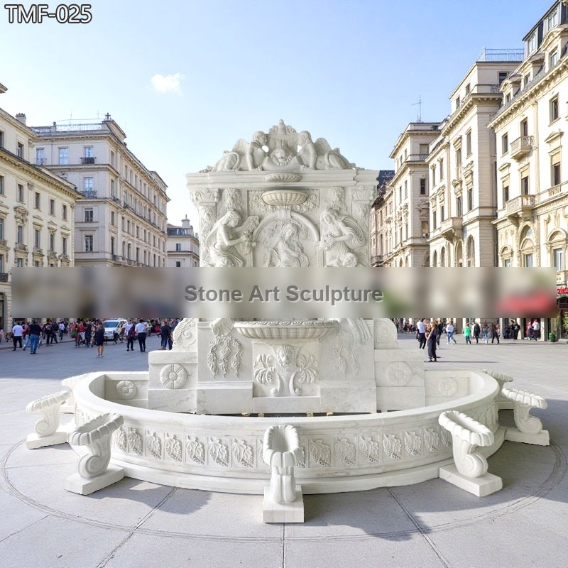 Ornate Stone Carved Large Wall Fountain with Relief