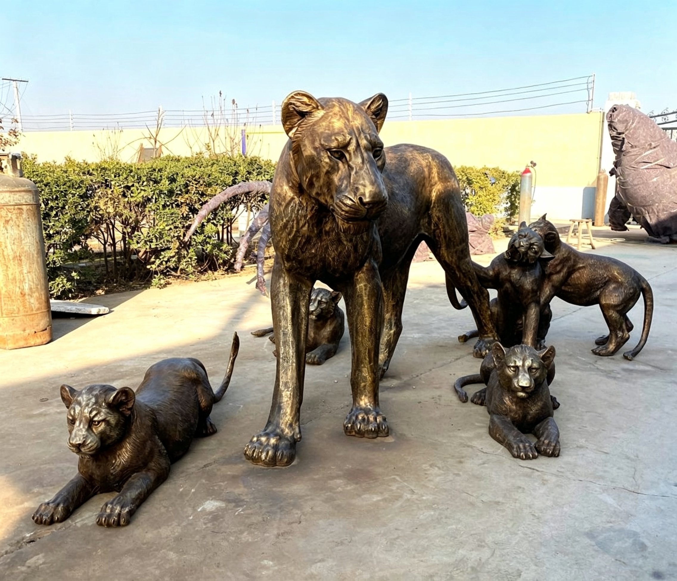 Cozy Mother and Cub Lion Sculpture