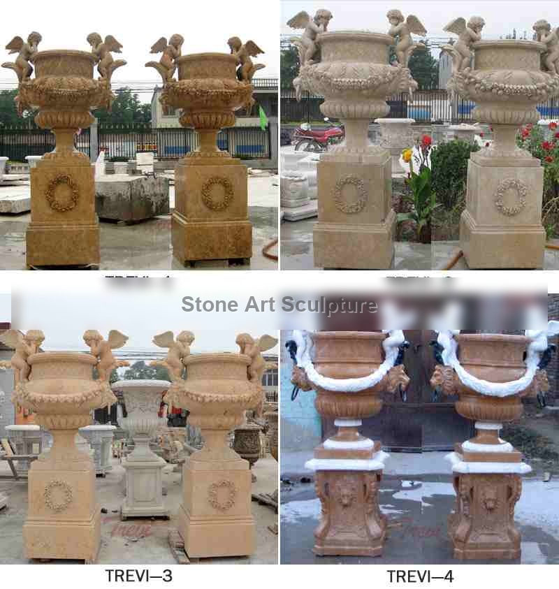 Hand Carved Large Natural Marble Planters with Angel Statue for Sale MOKK-52-3 detail image