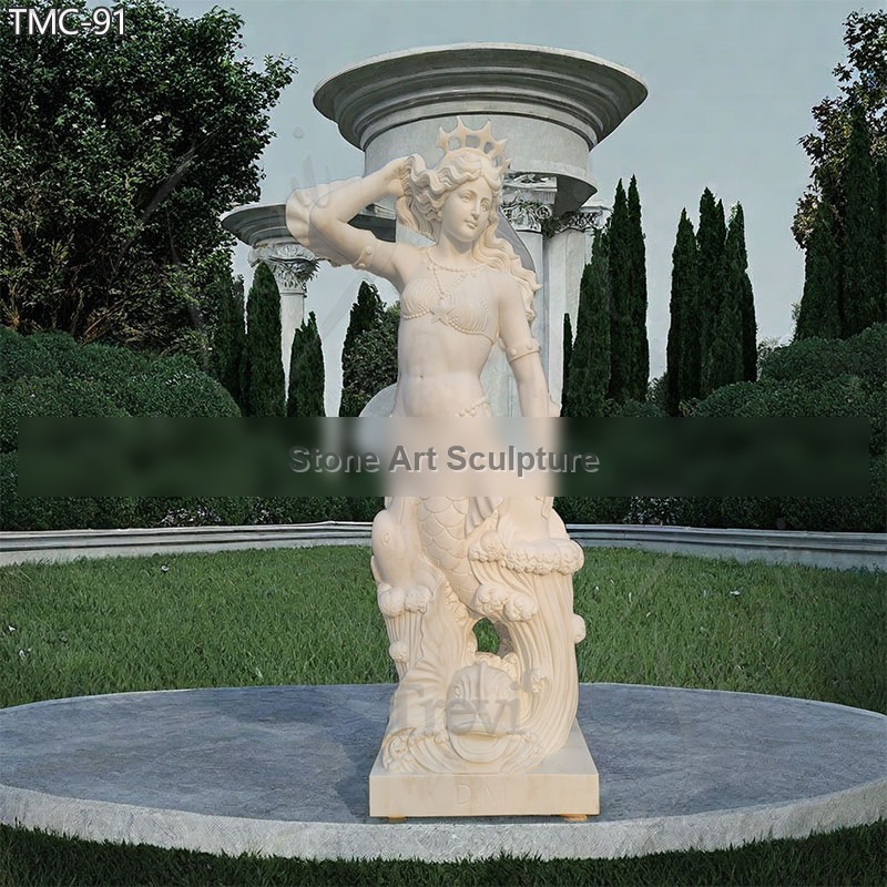 Beautiful Life Size Marble Mermaid Statue Pool Decor for Sale detail image