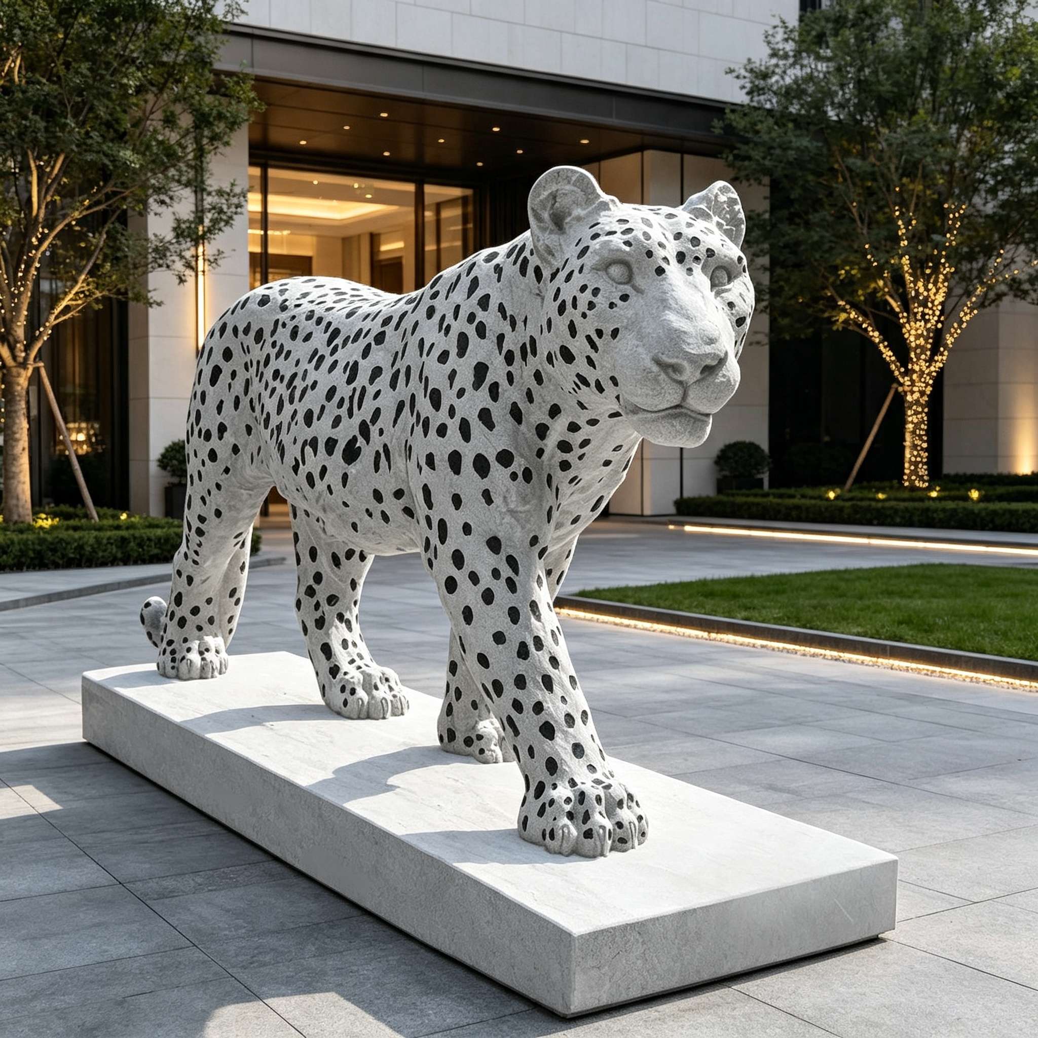 Marble Leopard Stone Sculpture, Outdoor Garden Realistic Animal Statue-SAS-21517