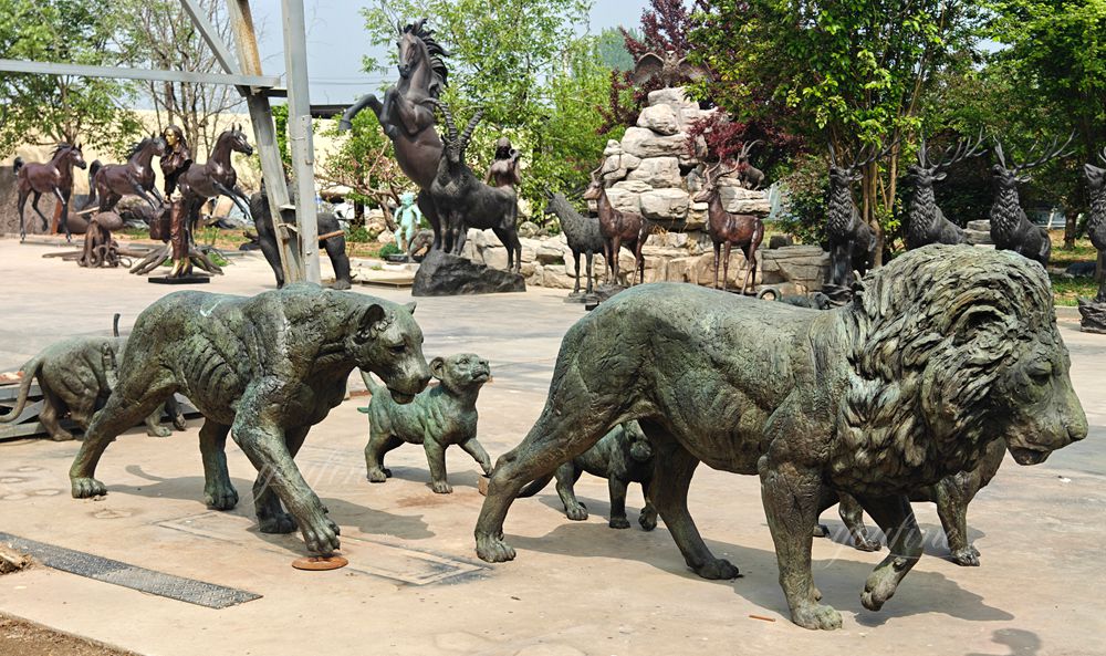 Our factory casts lion family sculptures for our clients.