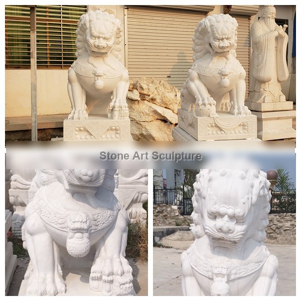 White Marble Chinese Foo Dog Statues Factory Supply MOKK-624 detail image
