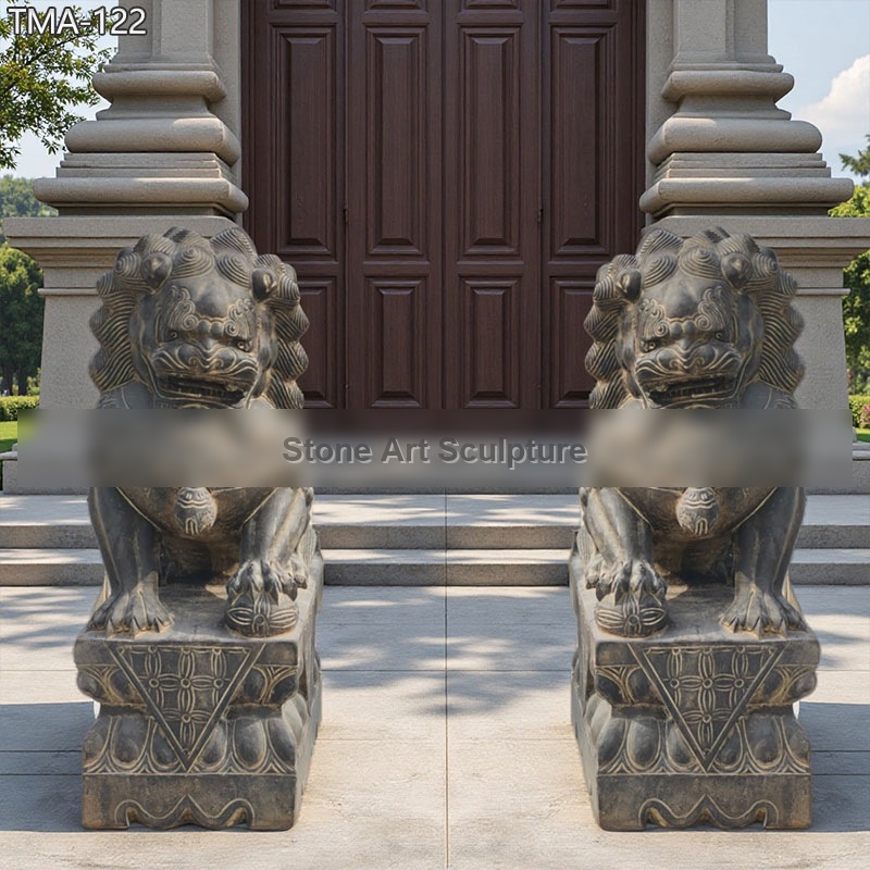 Hand-Carved Stone Temple Foo Dog Statue TMA-122 detail image