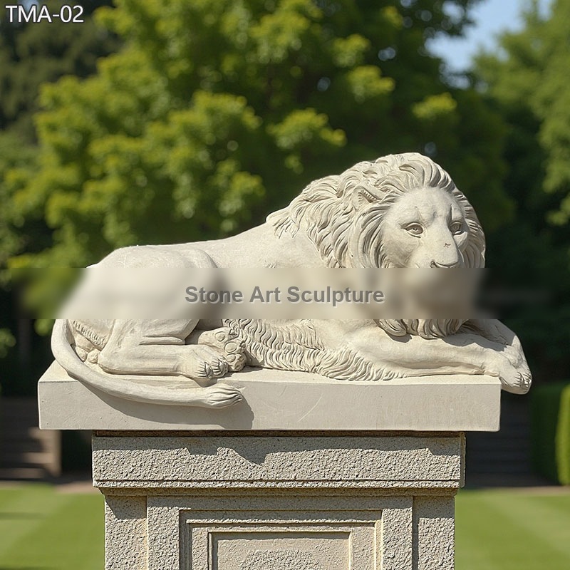Hand-Carved Lying Down Lion Statue for Garden TMA-02