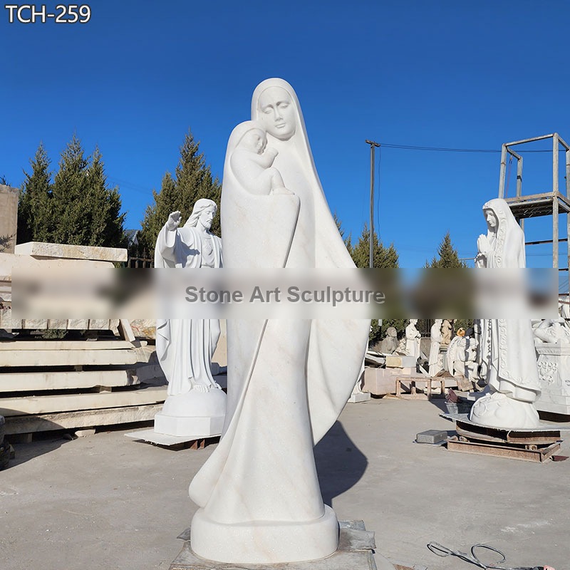 Life Size Abstract Marble Madonna and Child Statue detail image
