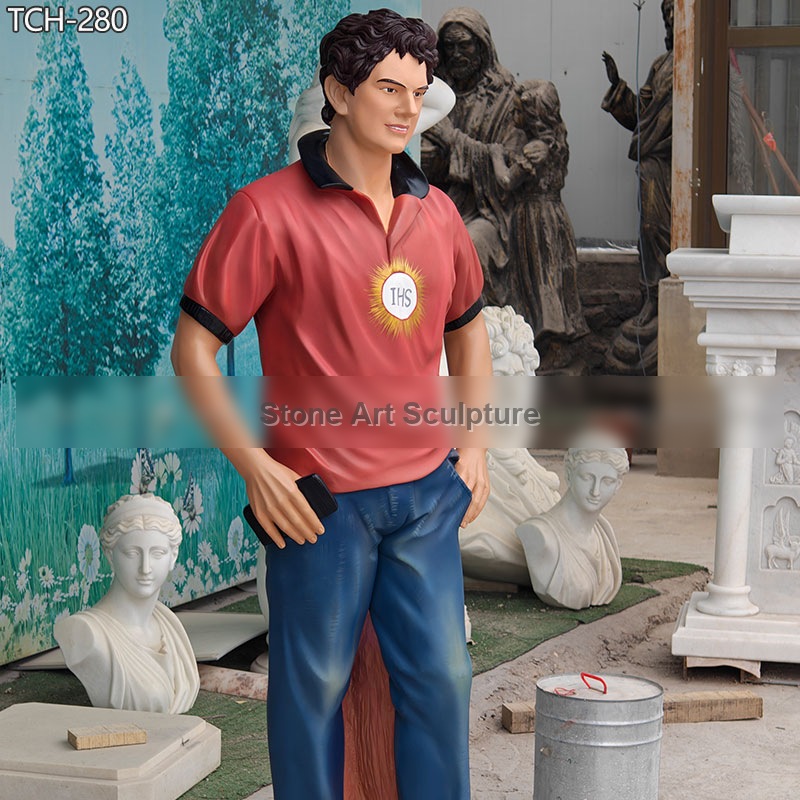 70″ Painted Marble Saint Carlo Acutis Statue for Sale detail image