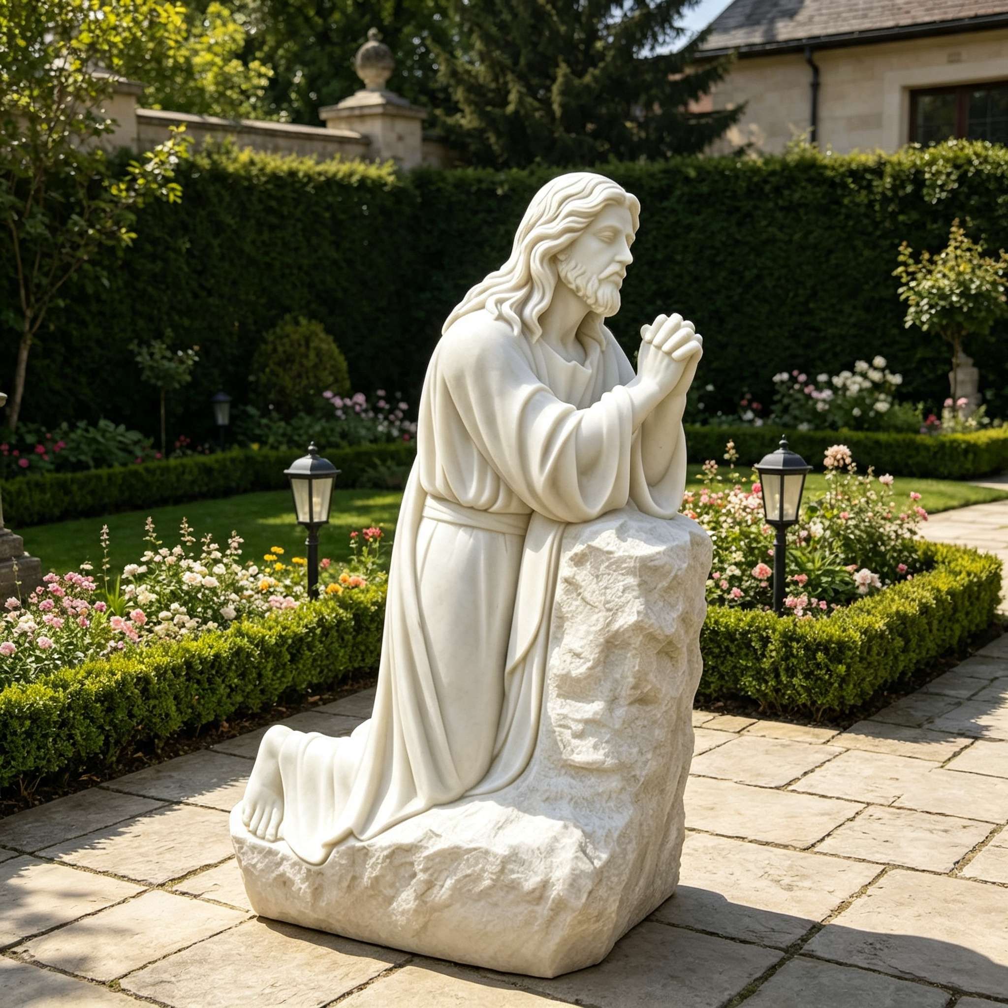 White Marble Kneeling Praying Jesus Statue-SAS-21524