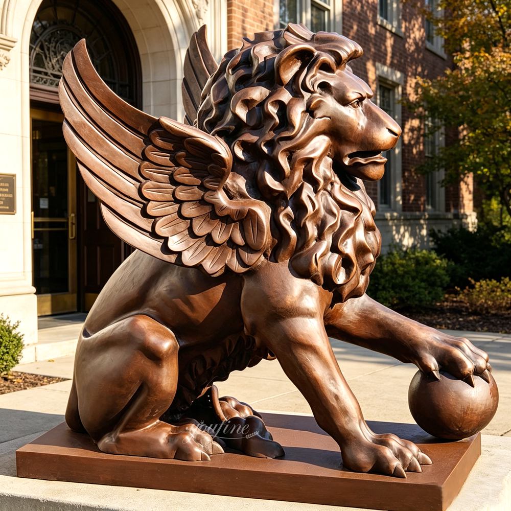 Western brown Bronze Lion Statue with Wings for door