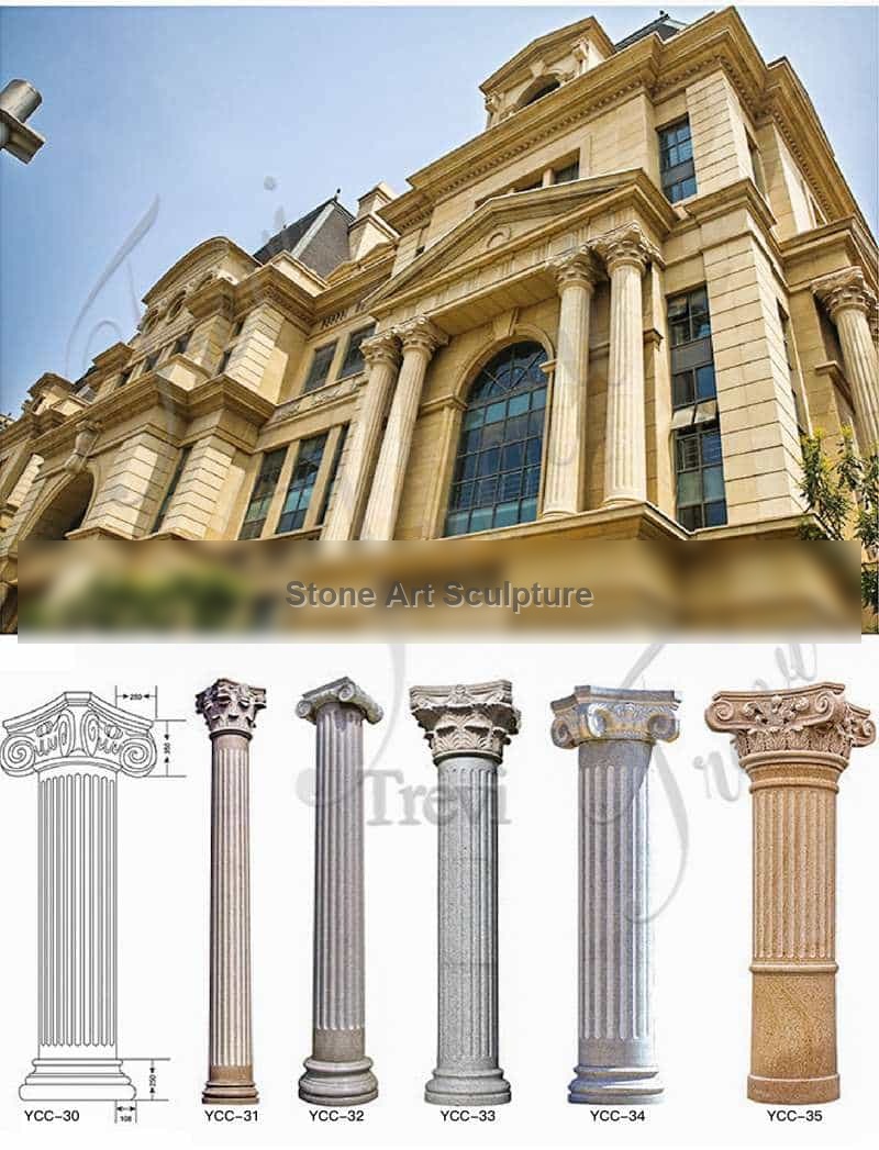 Beige Marble Roman Pillars with Beautiful Veins for Homes for Sale MOK1-034 detail image